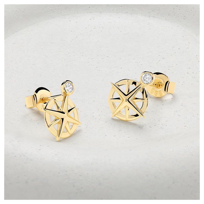 14kt Gold Lab Diamond Ships Wheel Earrings