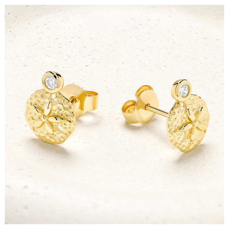 14kt Gold Lab Diamond Sand Dollar Earrings