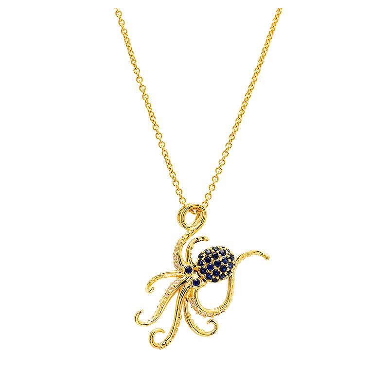 14k Gold Vermeil Blue Lab Sapphire Octopus Necklace