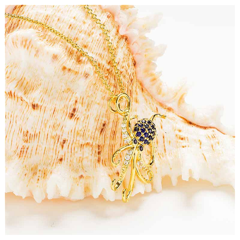 14k Gold Vermeil Blue Lab Sapphire Octopus Necklace