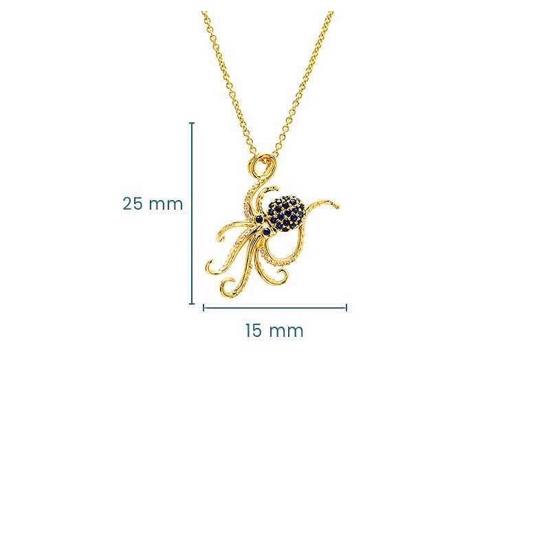 14k Gold Vermeil Blue Lab Sapphire Octopus Necklace