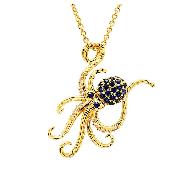 14k Gold Vermeil Blue Lab Sapphire Octopus Necklace