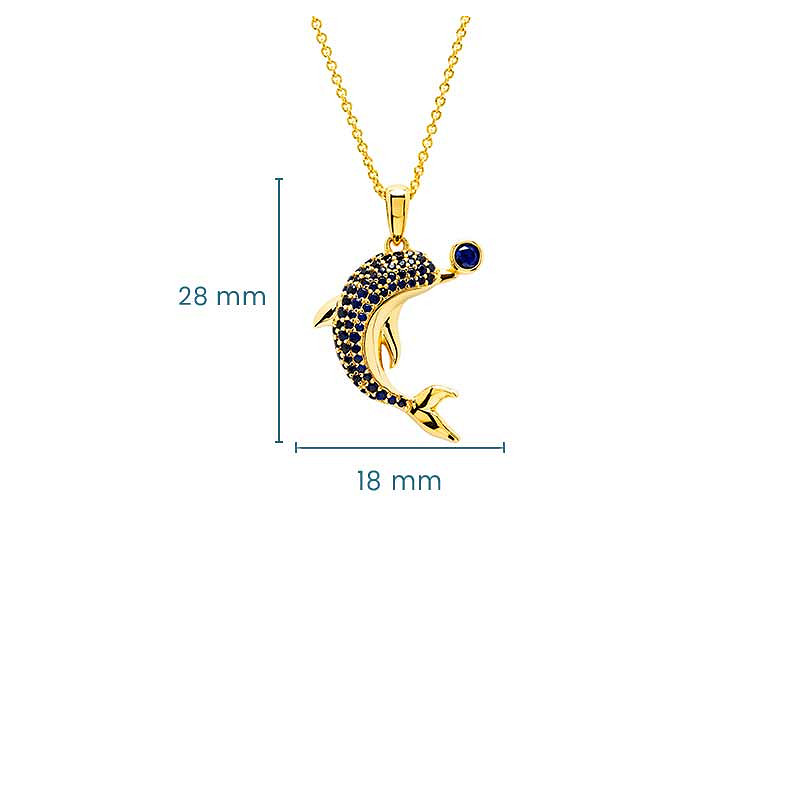 14k Gold Vermeil Blue Lab Sapphire Dolphin Necklace