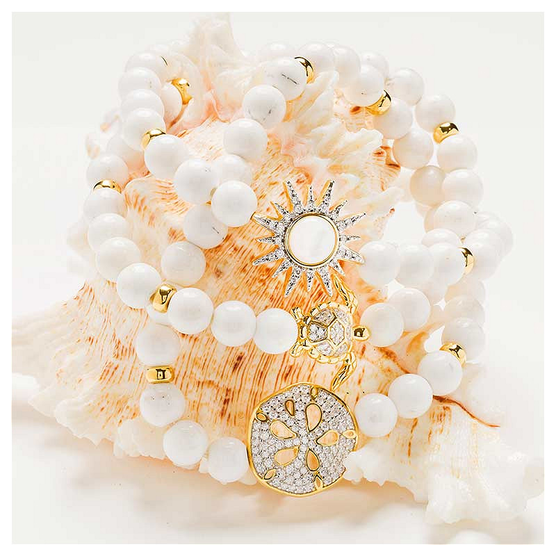 14Kt Gold Vermeil White Agate Turtle Stretchy Bracelet