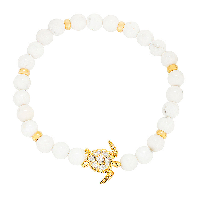 14Kt Gold Vermeil White Agate Turtle Stretchy Bracelet