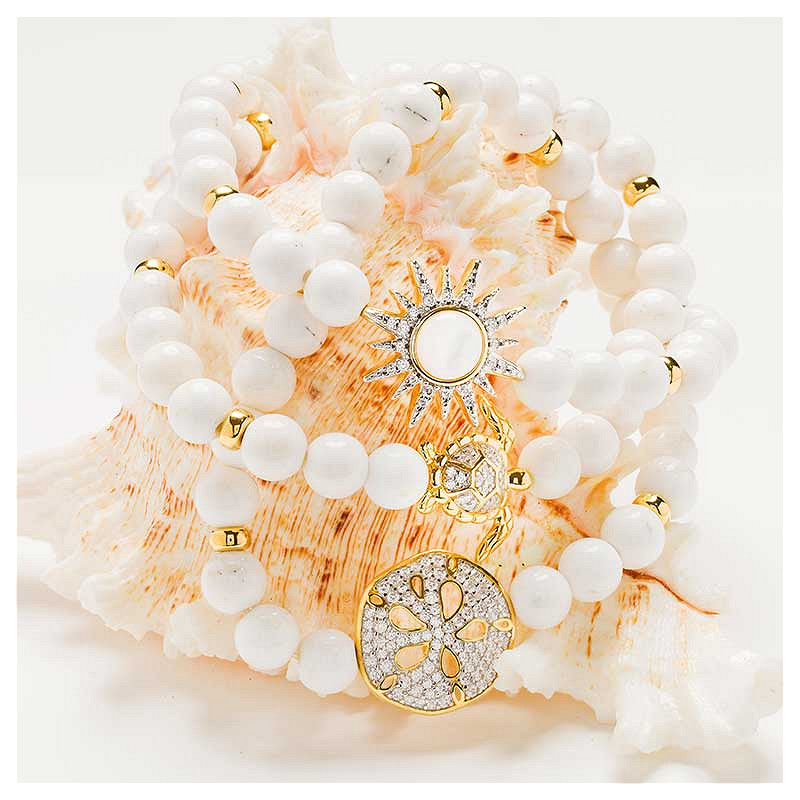 14Kt Gold Vermeil White Agate Sun Stretchy Bracelet