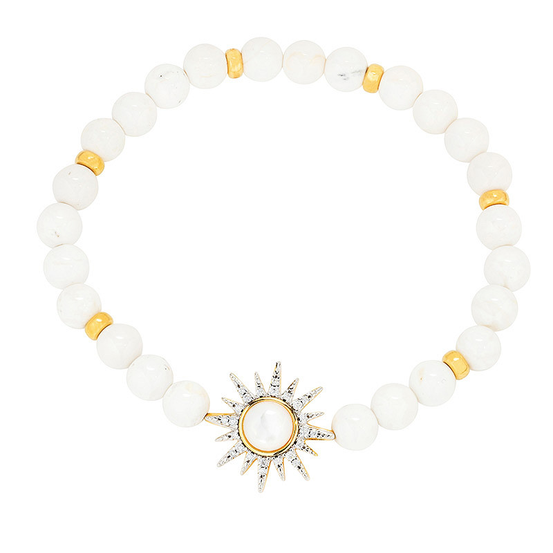 14Kt Gold Vermeil White Agate Sun Stretchy Bracelet