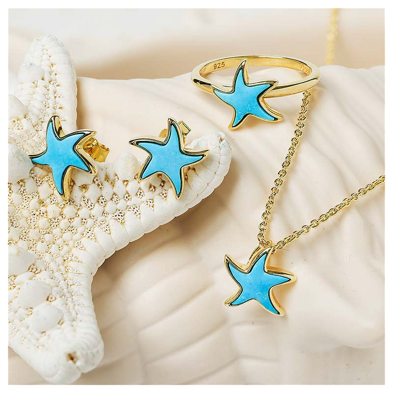 14kt Gold Vermeil Turquoise Star Fish Necklace