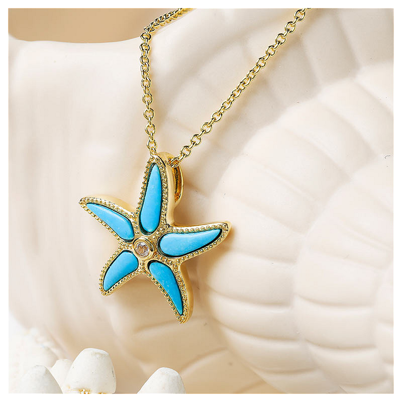 14kt Gold Vermeil Turquoise Star Fish Necklace