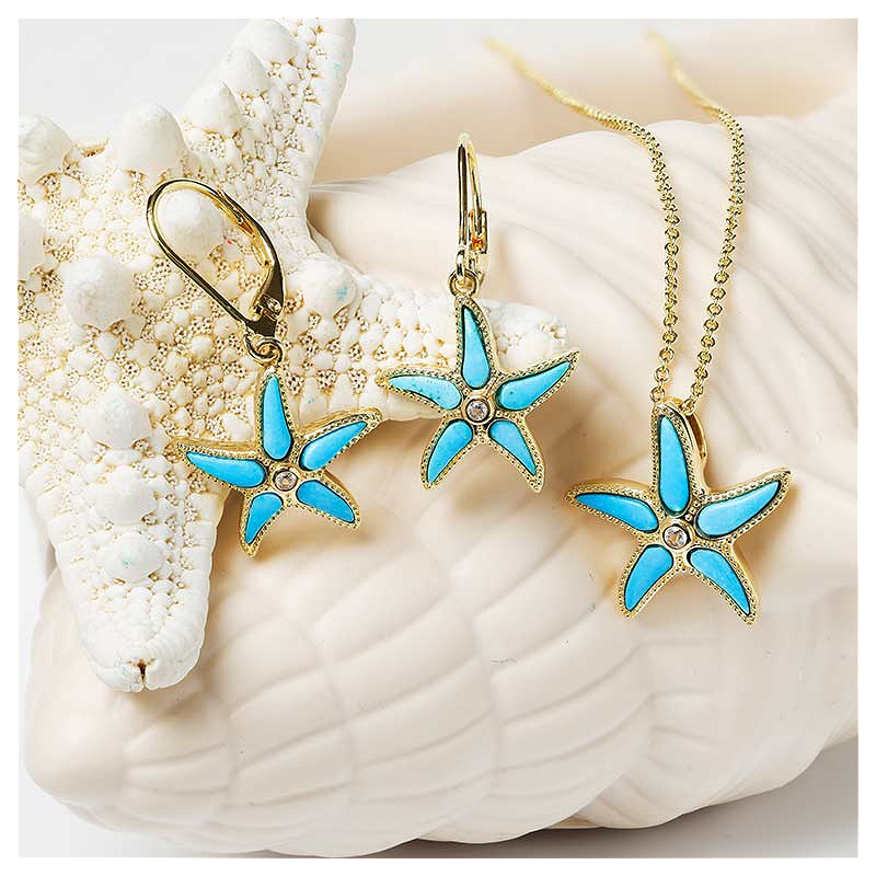 14kt Gold Vermeil Turquoise Star Fish Necklace