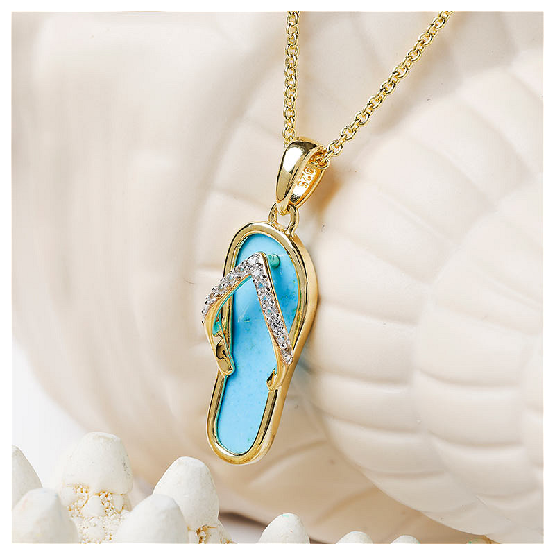14kt Gold Vermeil Turquoise Flip Flop Necklace