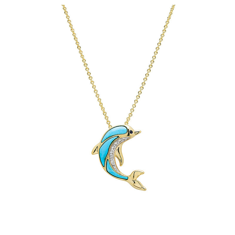 14kt Gold Vermeil Turquoise Dolphin Necklace