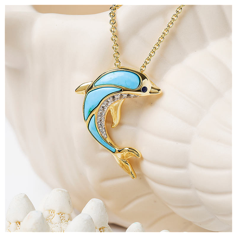 14kt Gold Vermeil Turquoise Dolphin Necklace