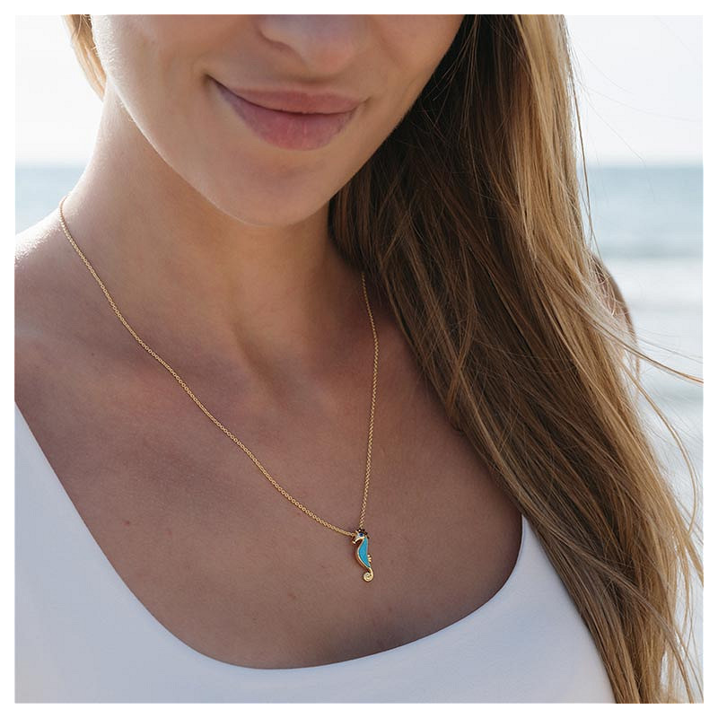 14kt Gold Vermeil Turquoise Seahorse Necklace