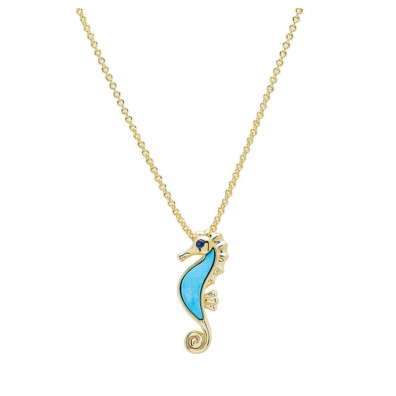 14kt Gold Vermeil Turquoise Seahorse Necklace