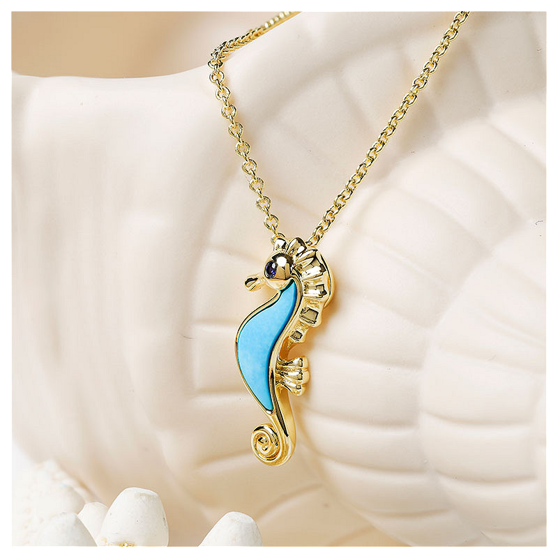 14kt Gold Vermeil Turquoise Seahorse Necklace