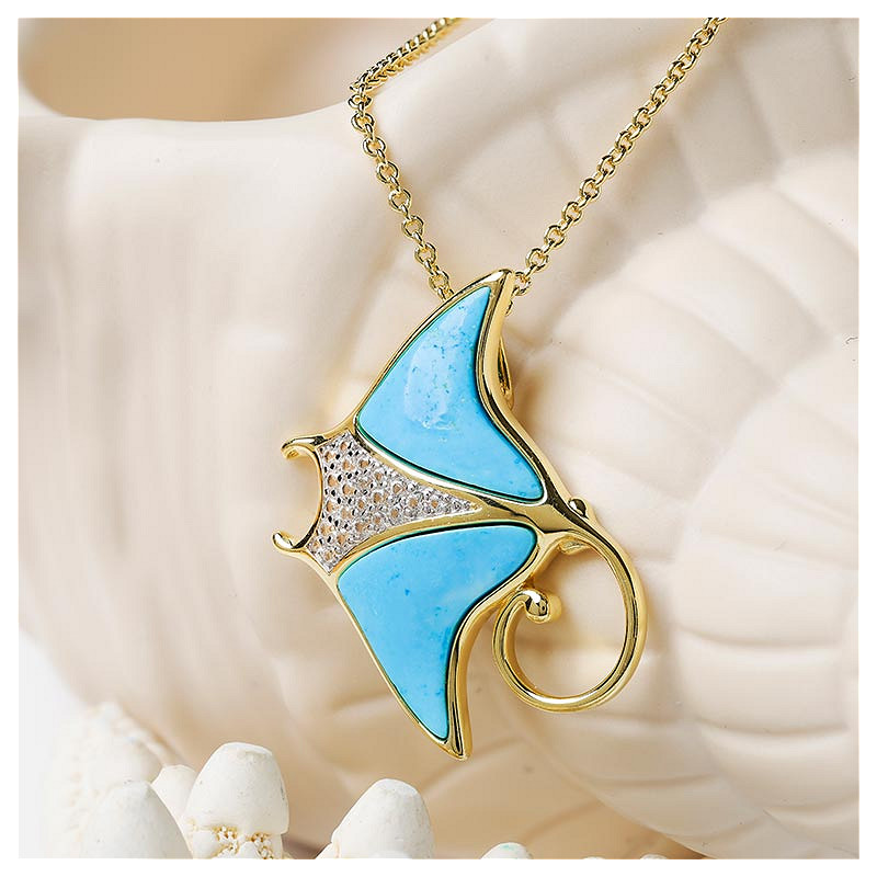 14kt Gold Vermeil Turquoise Sting Ray Necklace
