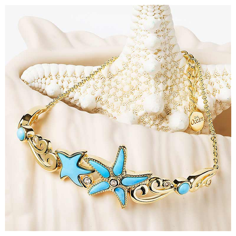 14kt Gold Vermeil Turquoise Star Fish Bracelet