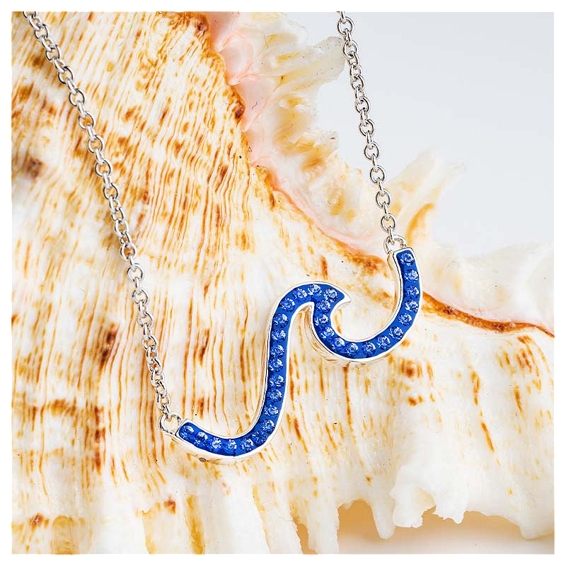 Sterling Silver Blue Wave Crystal Necklace