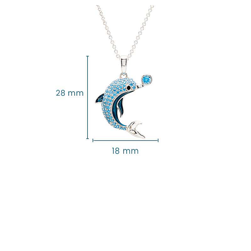 Sterling Silver Sapphire Enamel and CZ Dolphin Necklace