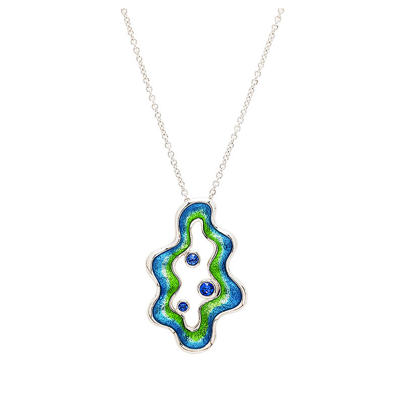 Sterling Silver Blue Enamel and CZ Coral Necklace