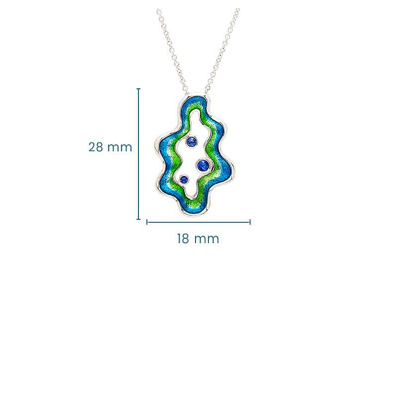 Sterling Silver Blue Enamel and CZ Coral Necklace