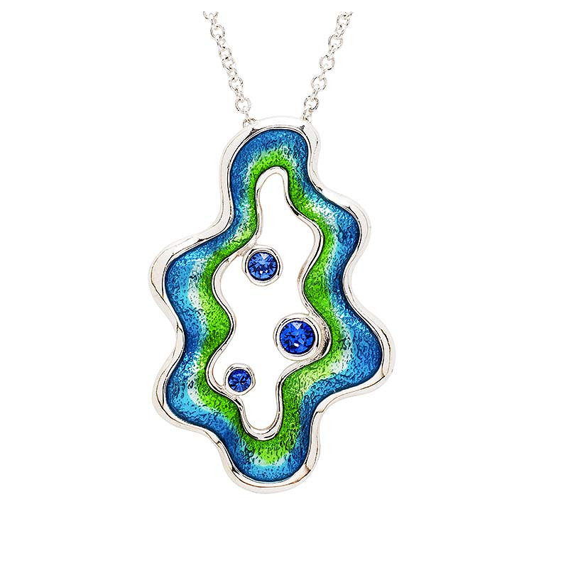 Sterling Silver Blue Enamel and CZ Coral Necklace