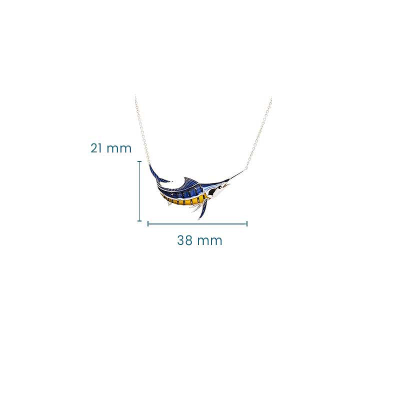 Sterling Silver Blue/Yellow Enamel Marlin Fish Necklace