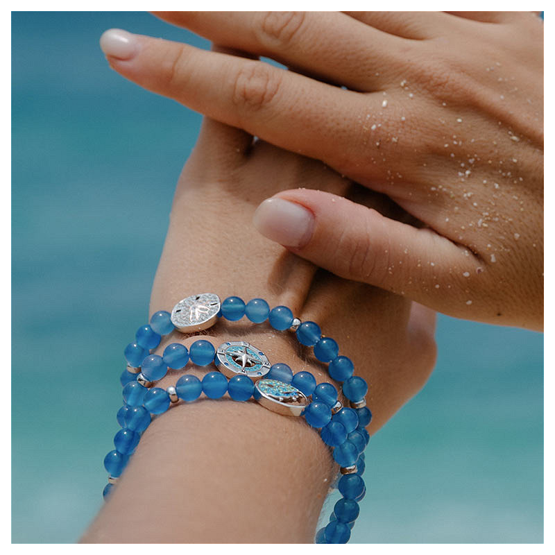 Sterling Silver Sand Dollar Blue Agate Stretchy Bracelet