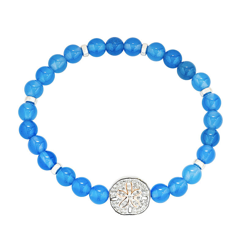 Sterling Silver Sand Dollar Blue Agate Stretchy Bracelet