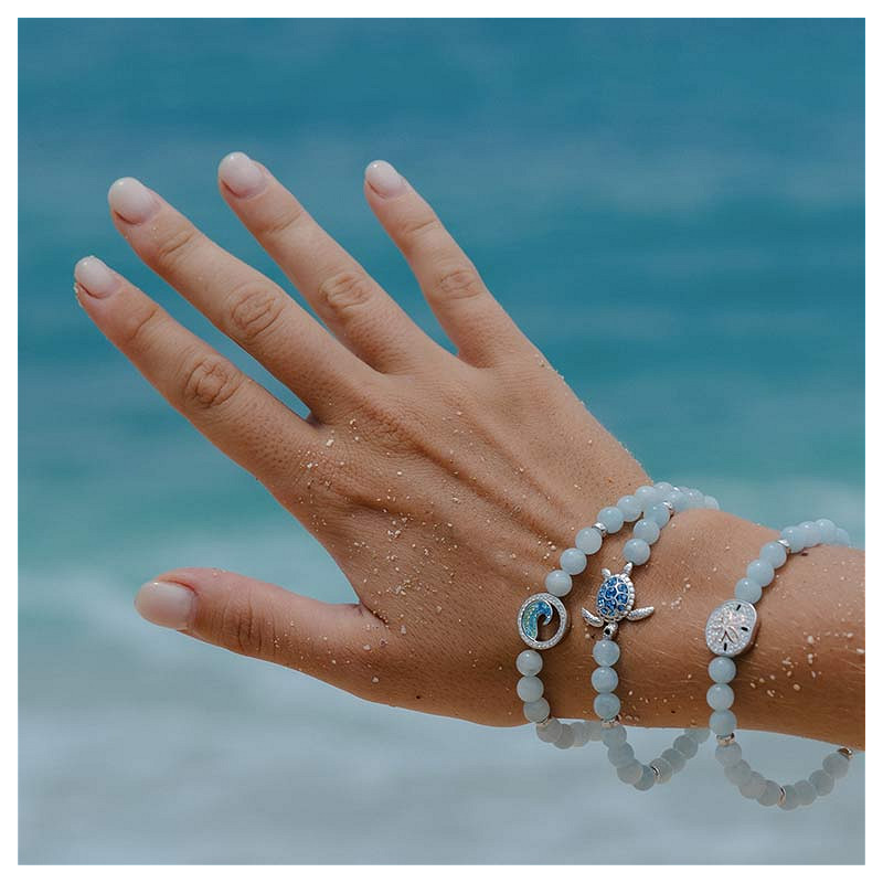 Sterling Silver Wave Aqua Stretchy Bracelet