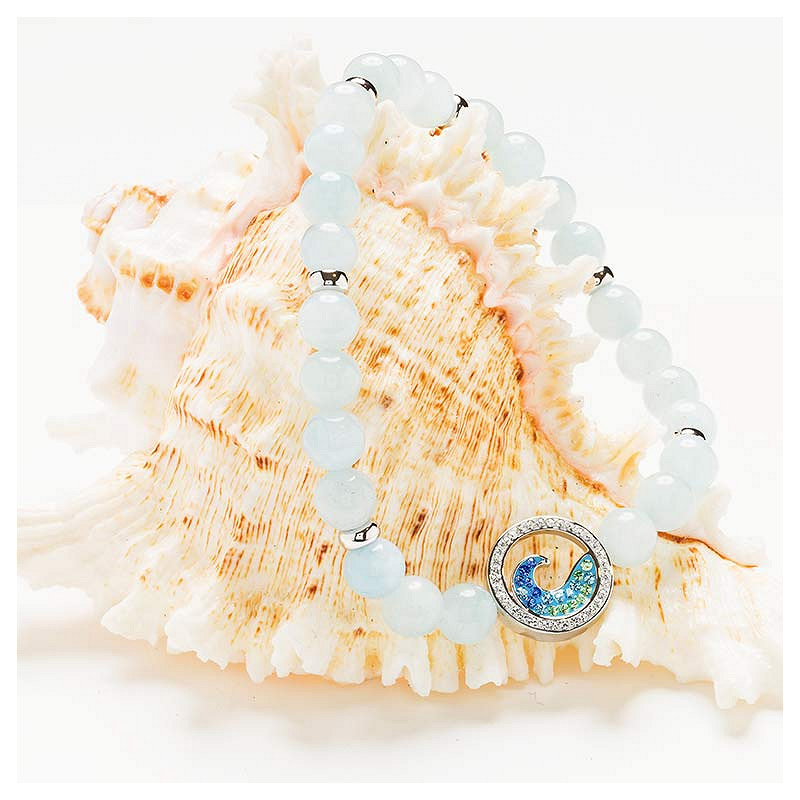 Sterling Silver Wave Aqua Stretchy Bracelet
