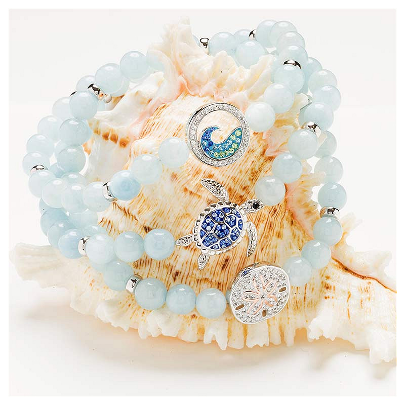 Sterling Silver Wave Aqua Stretchy Bracelet