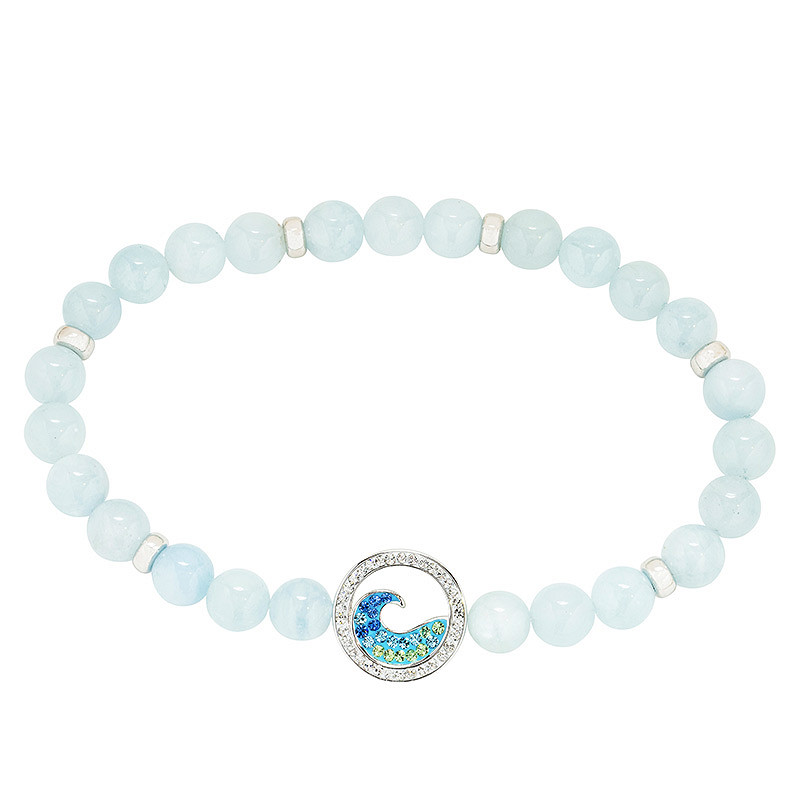 Sterling Silver Wave Aqua Stretchy Bracelet