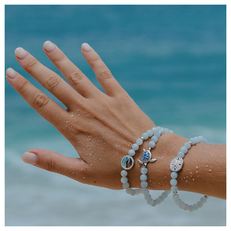 Sterling Silver Sand Dollar Aqua Stretchy Bracelet