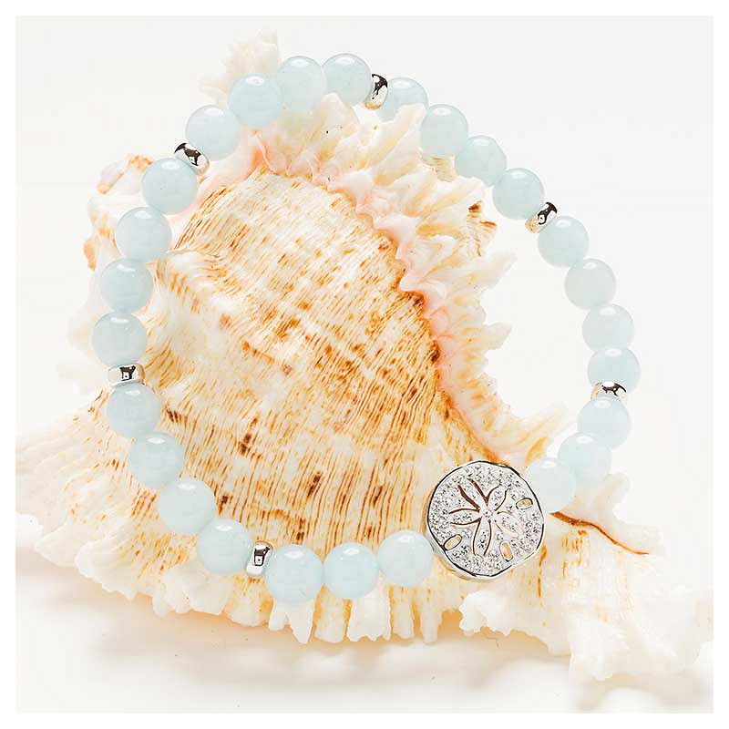 Sterling Silver Sand Dollar Aqua Stretchy Bracelet