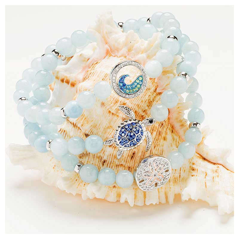 Sterling Silver Sand Dollar Aqua Stretchy Bracelet