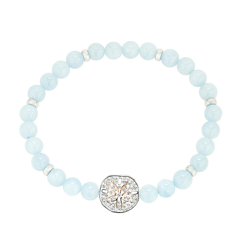 Sterling Silver Sand Dollar Aqua Stretchy Bracelet
