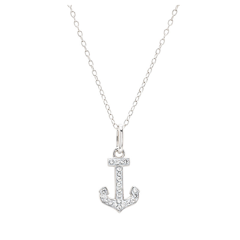Sterling Silver White Crystal Anchor mini Necklace