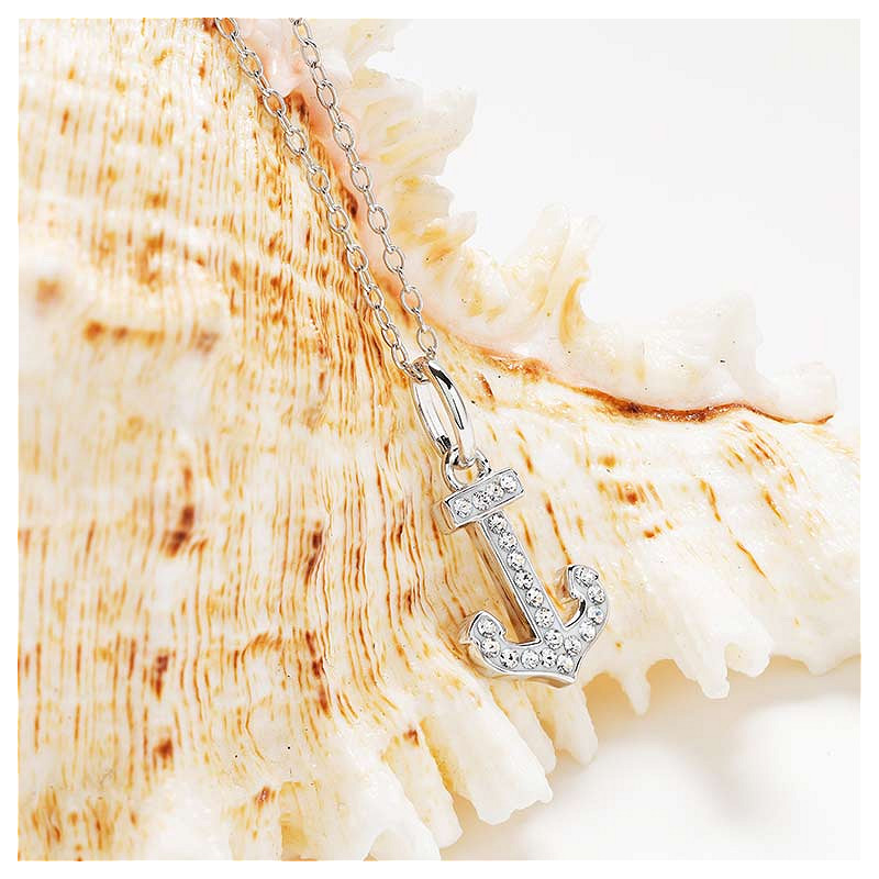 Sterling Silver White Crystal Anchor mini Necklace