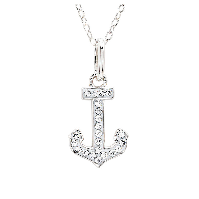 Sterling Silver White Crystal Anchor mini Necklace