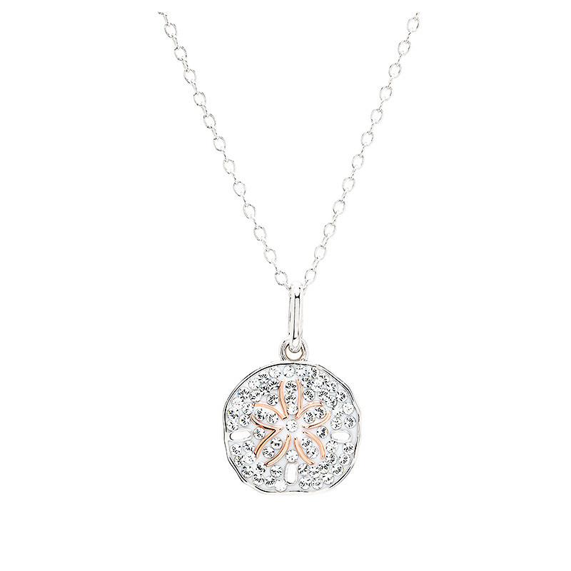Sterling Silver white Crystal Sand Dollar mini Necklace