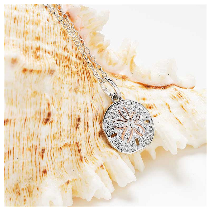 Sterling Silver white Crystal Sand Dollar mini Necklace