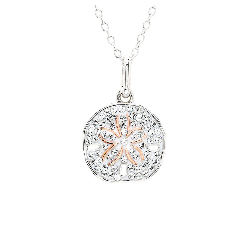 Sterling Silver white Crystal Sand Dollar mini Necklace