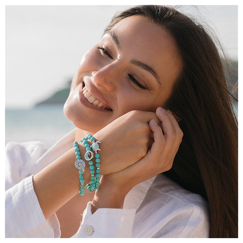 Sterling Silver Turquoise Compass Stretchy Bracelet