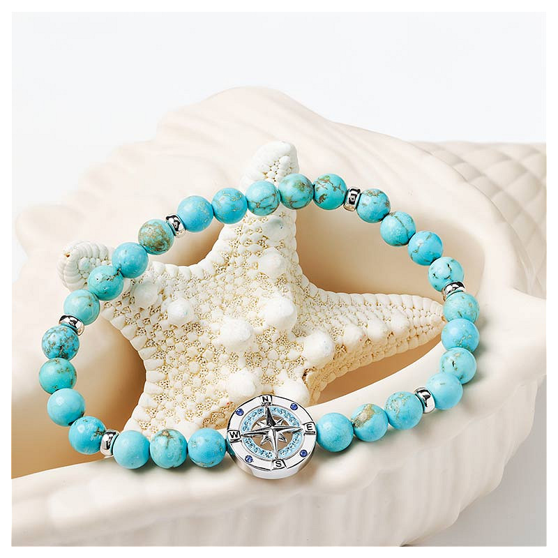 Sterling Silver Turquoise Compass Stretchy Bracelet