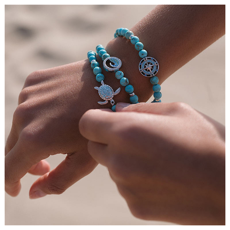 Sterling Silver Turquoise Turtle Stretchy Bracelet
