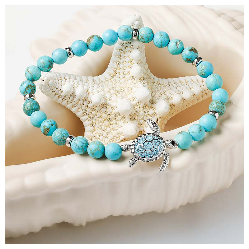 Sterling Silver Turquoise Turtle Stretchy Bracelet