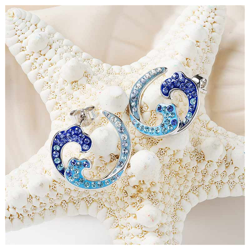 Sterling Silver Crystal  Wave Earrings