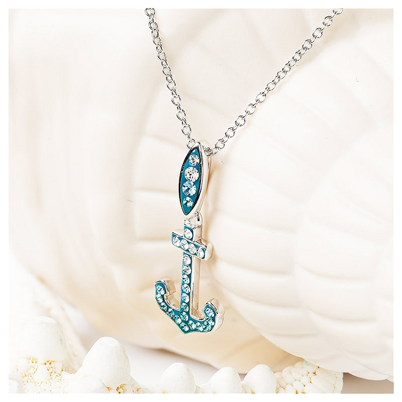 Sterling Silver Crystal Anchor Necklace